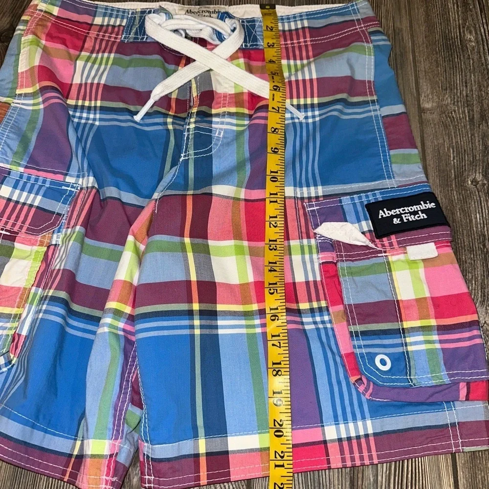 Abercrombie & Fitch Swim Colorful Plaid Board Shorts Fully Lined Pockets Medium - Picture 6 of 8